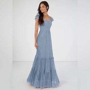 Azazie Bora Bora Steel Blue 
Lace Tie-Back Dress - custom size (close to Size 0)